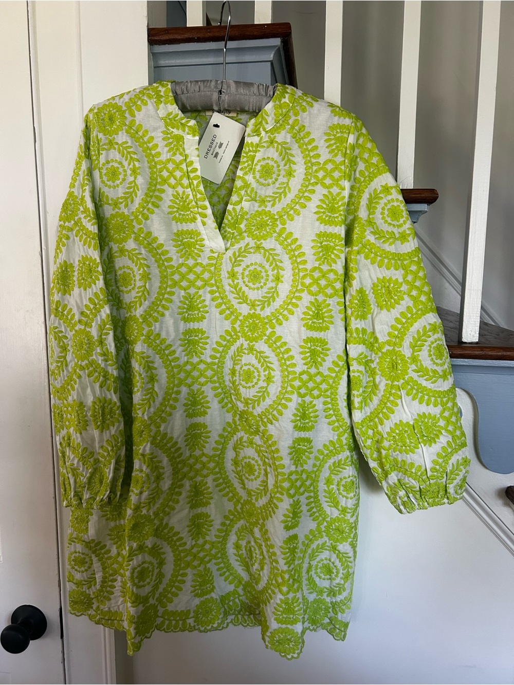 Sunday Lime Green and White Casual Button-Down Tunic Shirt